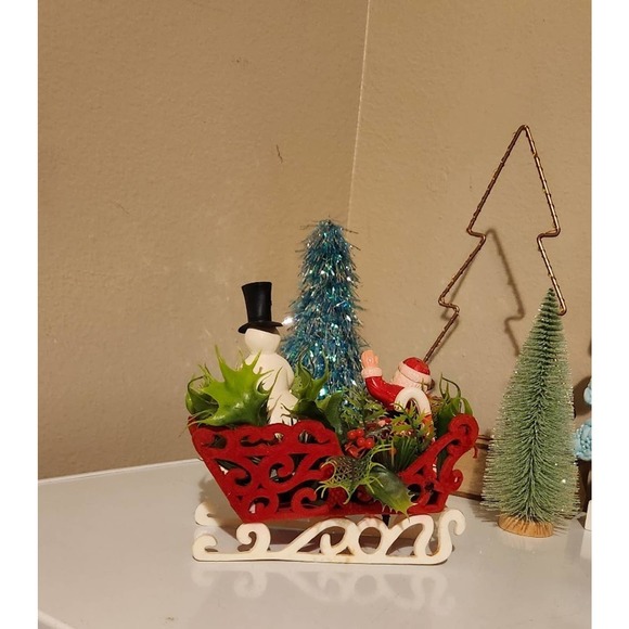 Vintage plastic velvet Santa snowman frosty table decor shelf decorations - Picture 12 of 12